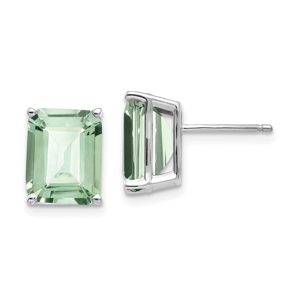 14k White Gold 10x8mm Emerald-Cut Green Quartz Post Earrings