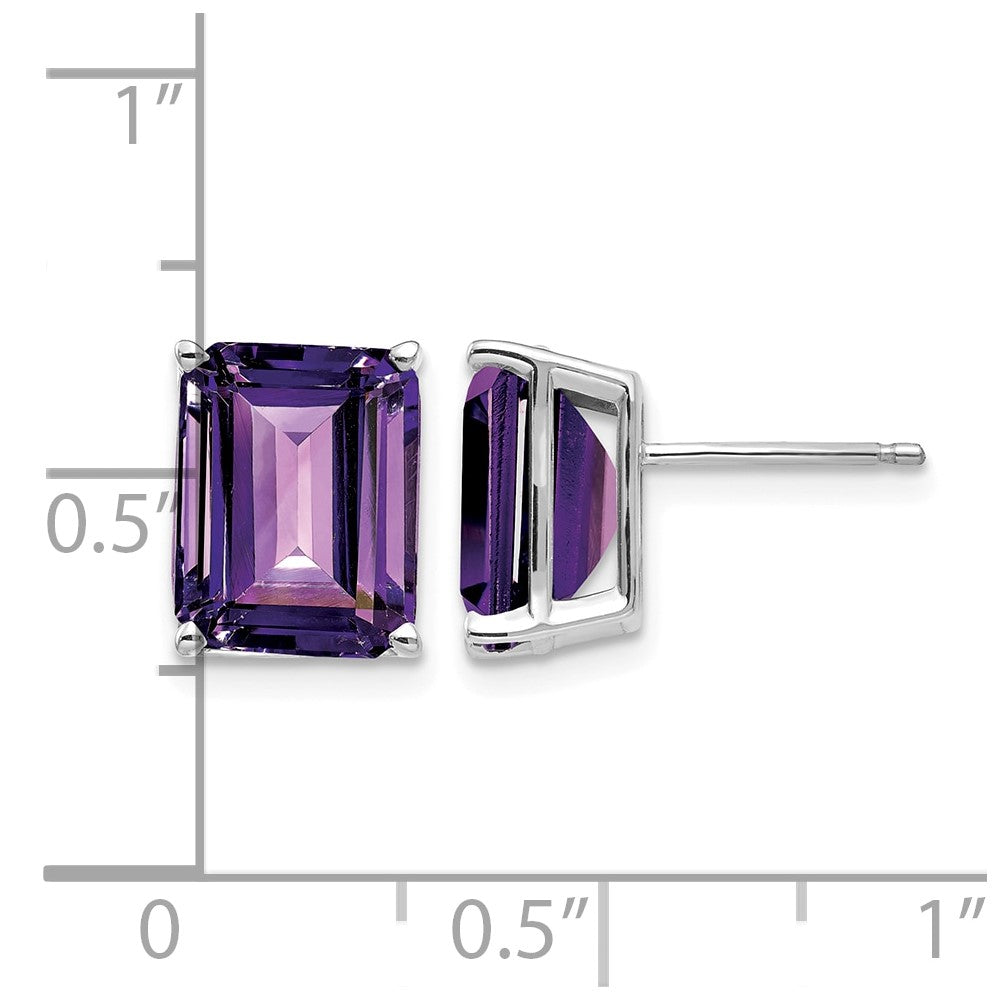 14k White Gold 10x8mm Emerald-Cut Amethyst Stud Post Earrings