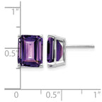 14k White Gold 10x8mm Emerald-Cut Amethyst Stud Post Earrings