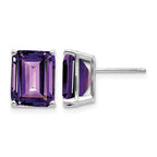 14k White Gold 10x8mm Emerald-Cut Amethyst Stud Post Earrings