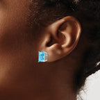 14k White Gold 10x8mm Emerald-Cut Blue Topaz Post Earrings
