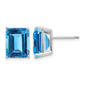14k White Gold 10x8mm Emerald-Cut Blue Topaz Post Earrings
