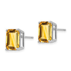 14k White Gold 10x8mm Emerald-Cut Citrine Stud Post Earrings