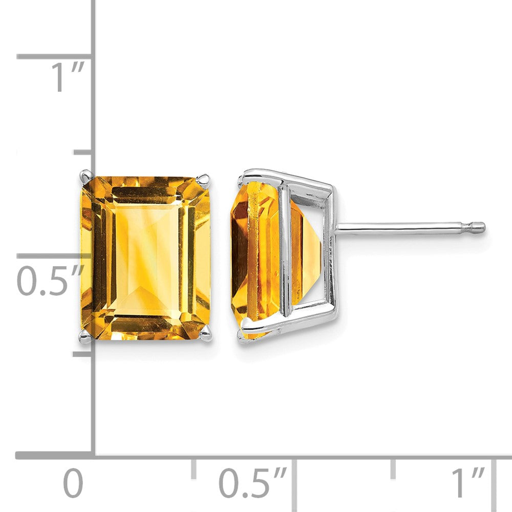 14k White Gold 10x8mm Emerald-Cut Citrine Stud Post Earrings