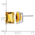 14k White Gold 10x8mm Emerald-Cut Citrine Stud Post Earrings