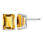 14k White Gold 10x8mm Emerald-Cut Citrine Stud Post Earrings