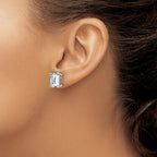 14k White Gold 10x8mm Emerald-Cut Cubic Zirconia Post Earrings