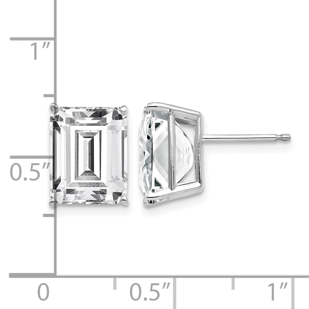 14k White Gold 10x8mm Emerald-Cut Cubic Zirconia Post Earrings
