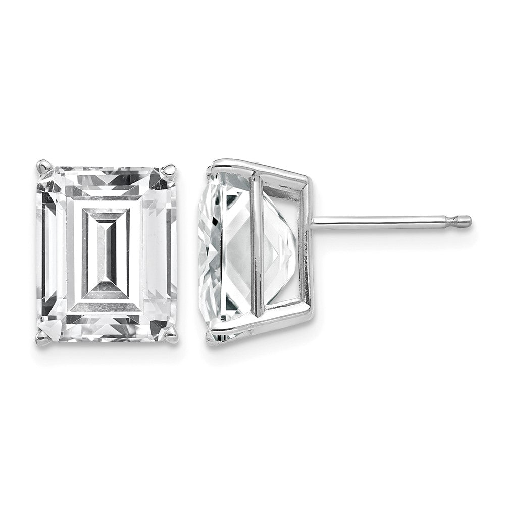 14k White Gold 10x8mm Emerald-Cut Cubic Zirconia Post Earrings