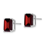 14k White Gold 10x8mm Emerald-cut Garnet Stud Post Earrings