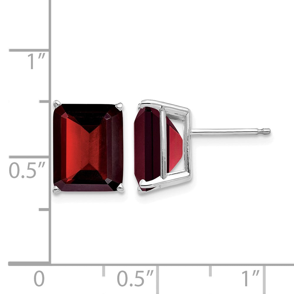 14k White Gold 10x8mm Emerald-cut Garnet Stud Post Earrings