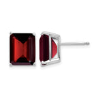 14k White Gold 10x8mm Emerald-cut Garnet Stud Post Earrings