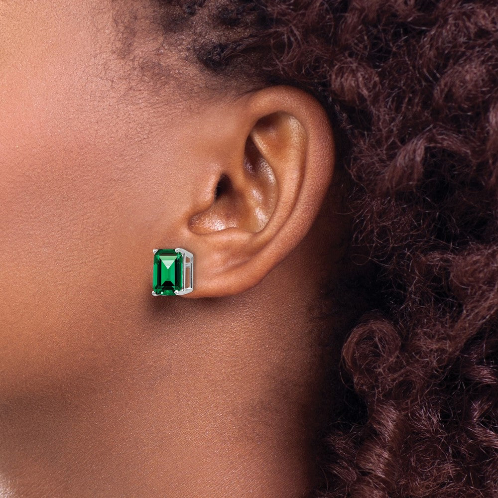 14k White Gold 10x8mm Emerald-Cut Mount St. Helens Stud Post Earrings