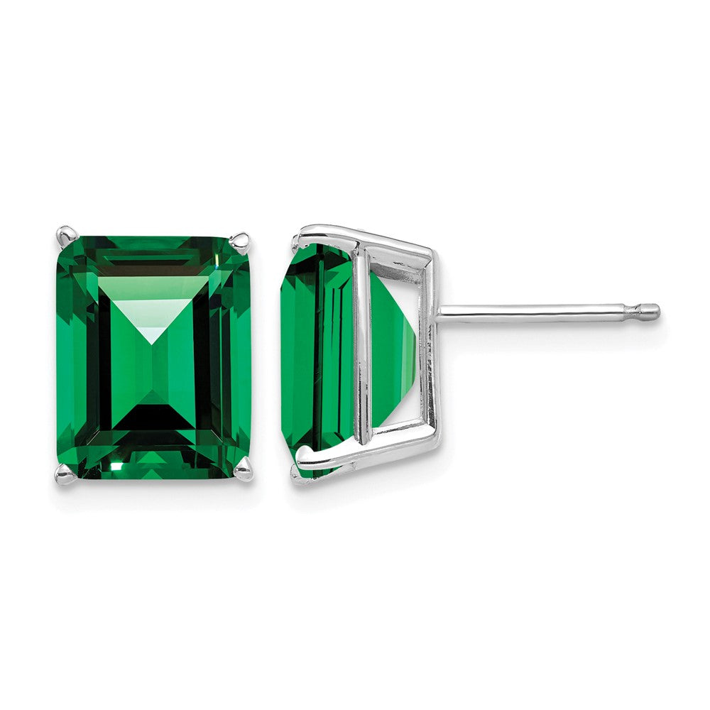 14k White Gold 10x8mm Emerald-Cut Mount St. Helens Stud Post Earrings