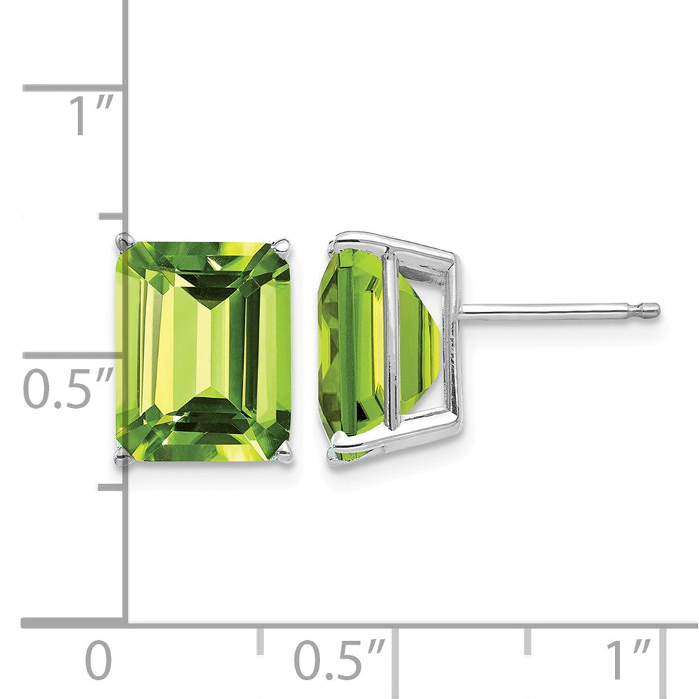 14k White Gold 10x8mm Emerald-Cut Peridot Post Earrings