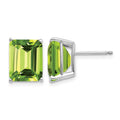 14k White Gold 10x8mm Emerald-Cut Peridot Post Earrings