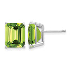 14k White Gold 10x8mm Emerald-Cut Peridot Post Earrings