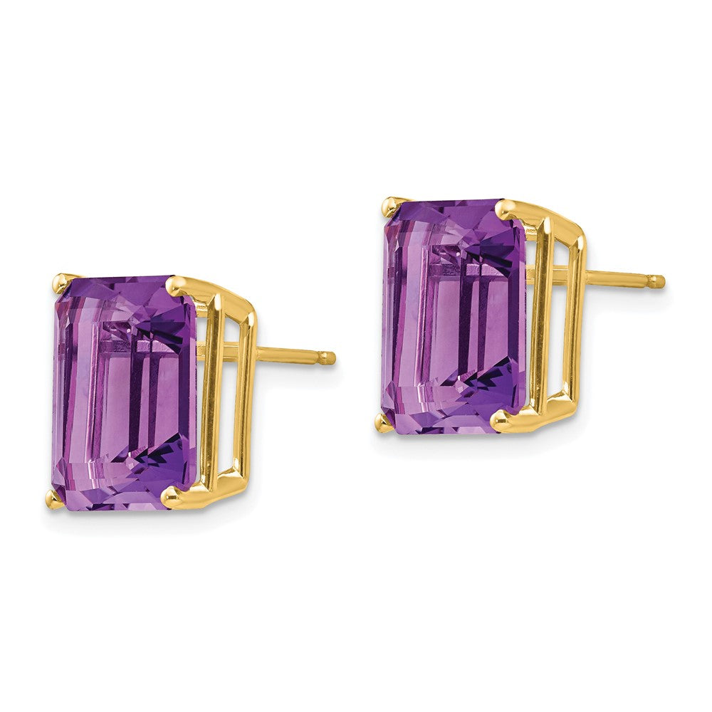 14k 12x10mm Emerald-Cut Amethyst Post Earrings