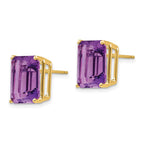 14k 12x10mm Emerald-Cut Amethyst Post Earrings
