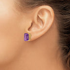 14k 12x10mm Emerald-Cut Amethyst Post Earrings