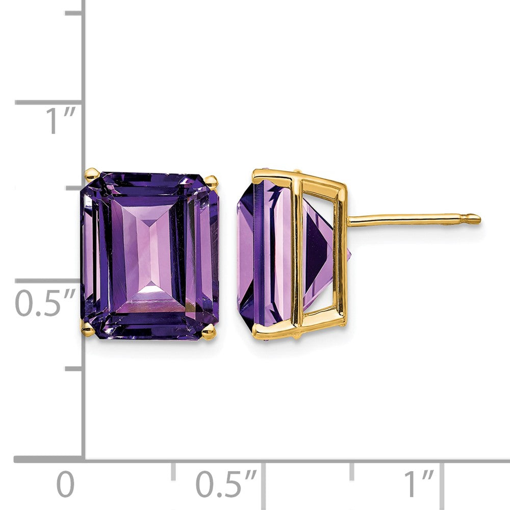 14k 12x10mm Emerald-Cut Amethyst Post Earrings