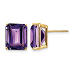 14k 12x10mm Emerald-Cut Amethyst Post Earrings