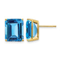 14k 12x10mm Emerald-Cut Blue Topaz Post Earrings