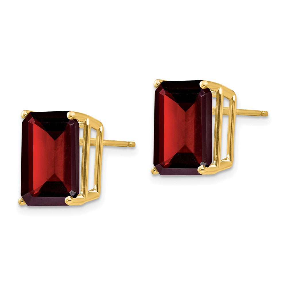 14k 12x10mm Emerald-cut Garnet Stud Post Earrings