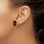 14k 12x10mm Emerald-cut Garnet Stud Post Earrings