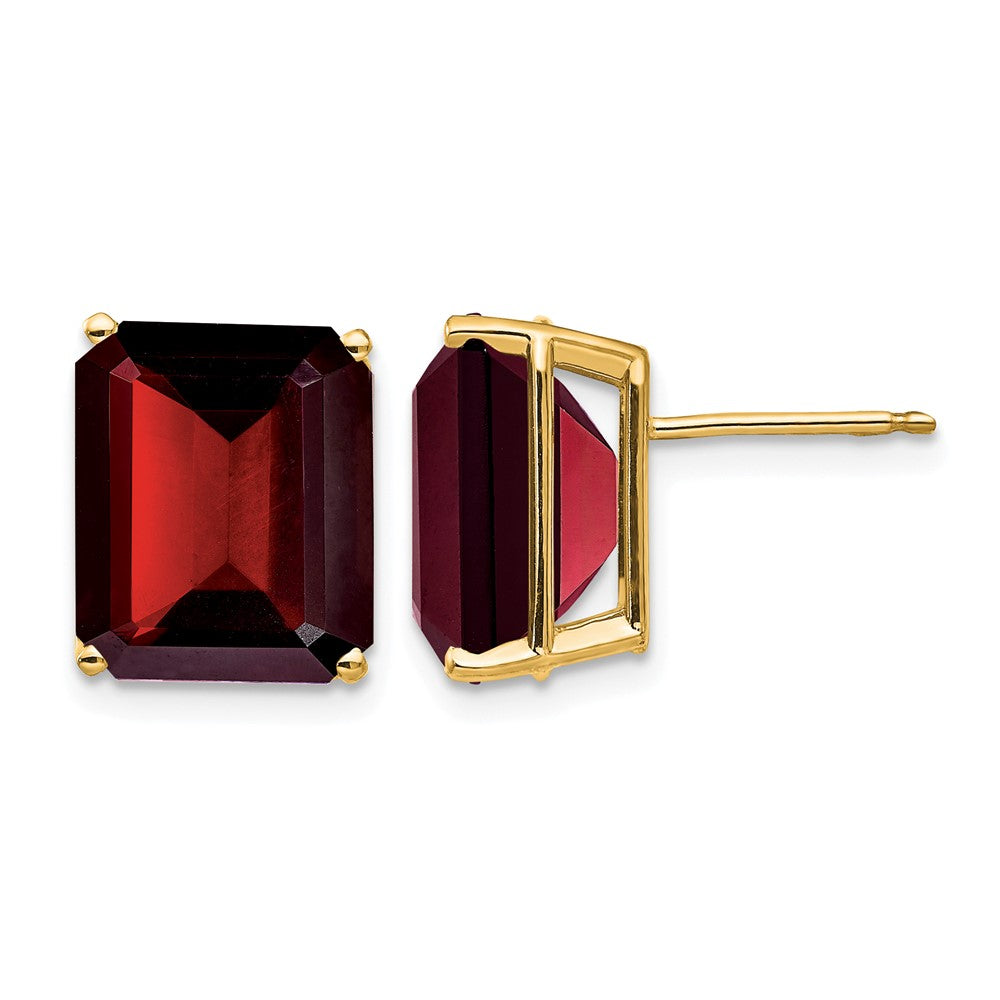 14k 12x10mm Emerald-cut Garnet Stud Post Earrings