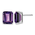14k White Gold 12x10mm Emerald-Cut Amethyst Post Earrings