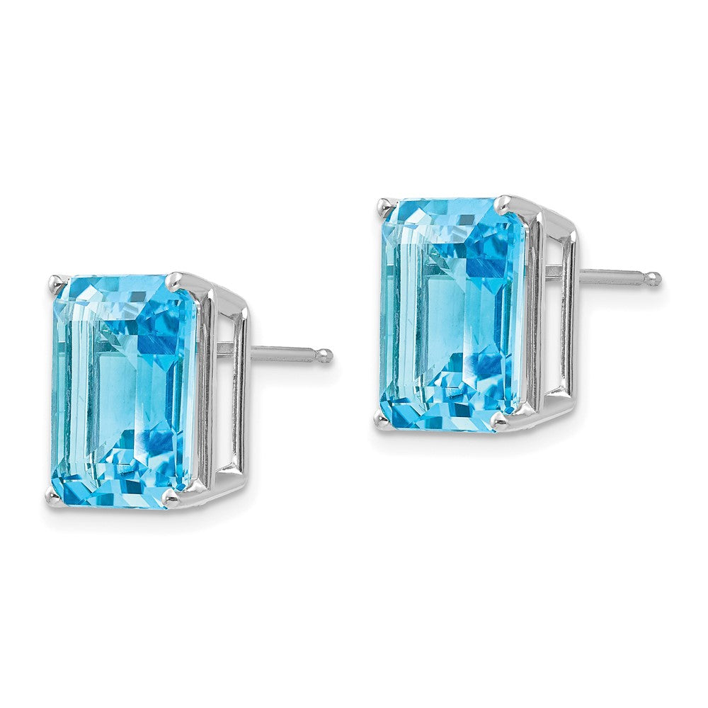 14k White Gold 12x10mm Emerald-Cut Blue Topaz Post Earrings