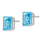 14k White Gold 12x10mm Emerald-Cut Blue Topaz Post Earrings
