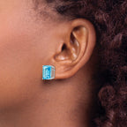 14k White Gold 12x10mm Emerald-Cut Blue Topaz Post Earrings