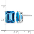 14k White Gold 12x10mm Emerald-Cut Blue Topaz Post Earrings