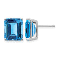 14k White Gold 12x10mm Emerald-Cut Blue Topaz Post Earrings