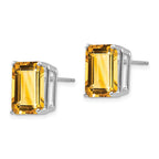 14k White Gold 12x10mm Emerald-Cut Citrine Stud Post Earrings