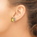 14k White Gold 12x10mm Emerald-Cut Citrine Stud Post Earrings