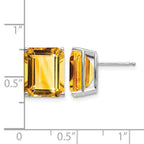 14k White Gold 12x10mm Emerald-Cut Citrine Stud Post Earrings