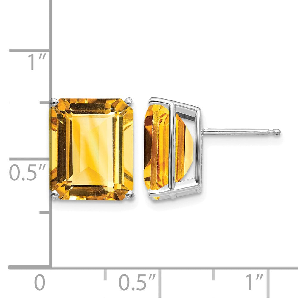 14k White Gold 12x10mm Emerald-Cut Citrine Stud Post Earrings
