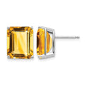 14k White Gold 12x10mm Emerald-Cut Citrine Stud Post Earrings