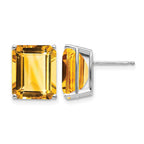 14k White Gold 12x10mm Emerald-Cut Citrine Stud Post Earrings