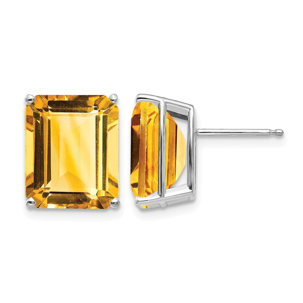 14k White Gold 12x10mm Emerald-Cut Citrine Stud Post Earrings