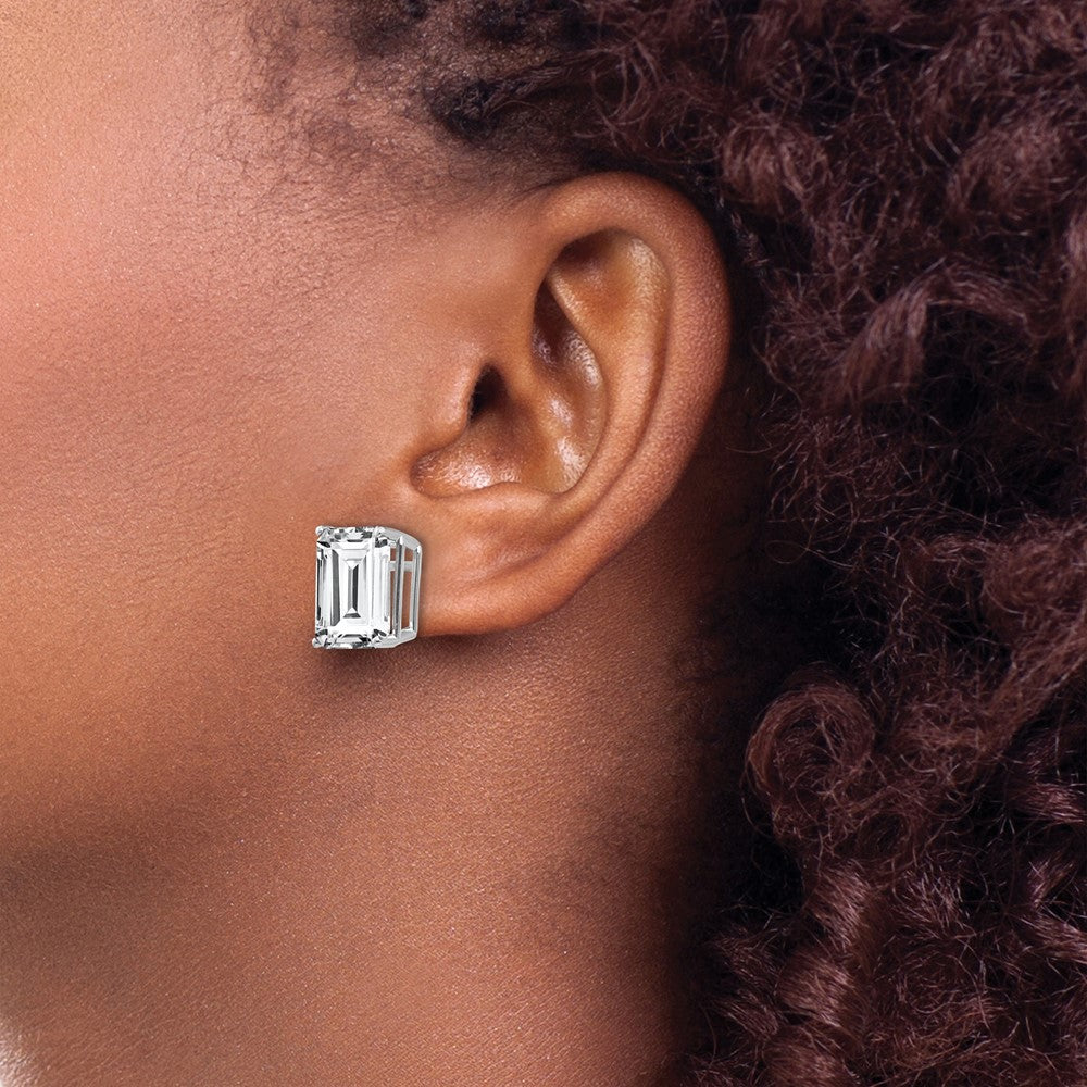 14k White Gold 12x10mm Emerald-Cut Cubic Zirconia Stud Post Earrings