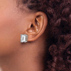 14k White Gold 12x10mm Emerald-Cut Cubic Zirconia Stud Post Earrings