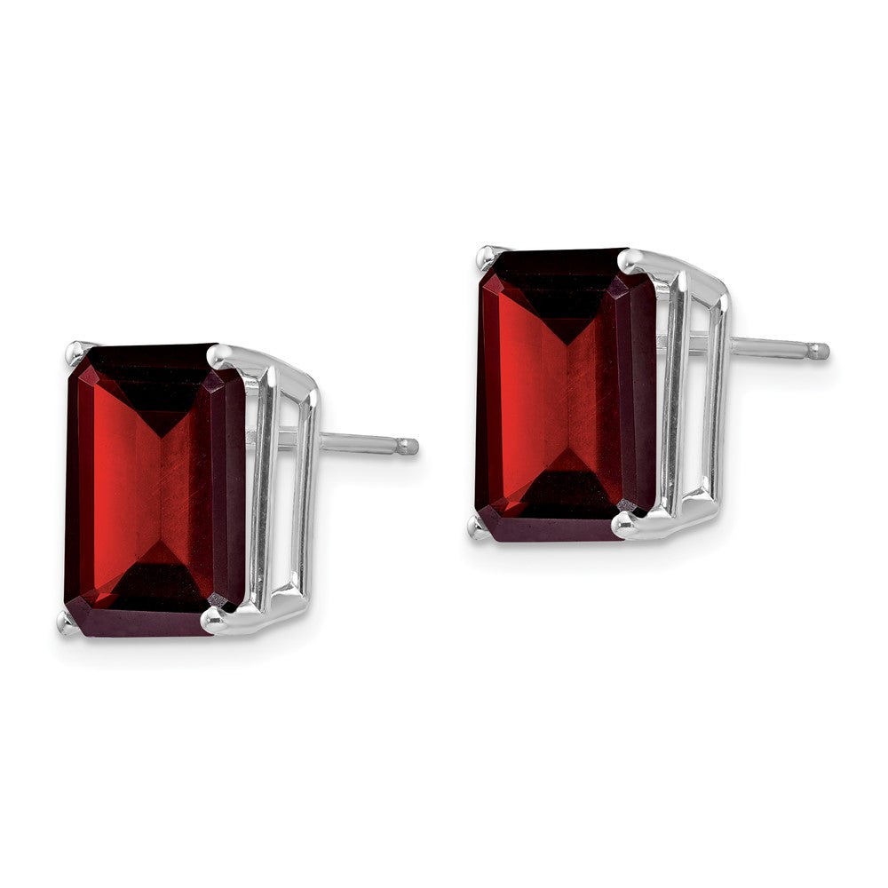 14k White Gold 12x10mm Emerald-cut Garnet Post Earrings