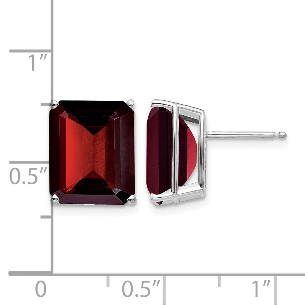 14k White Gold 12x10mm Emerald-cut Garnet Post Earrings