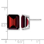 14k White Gold 12x10mm Emerald-cut Garnet Post Earrings
