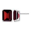 14k White Gold 12x10mm Emerald-cut Garnet Post Earrings