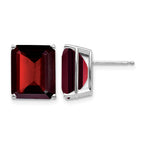 14k White Gold 12x10mm Emerald-cut Garnet Post Earrings